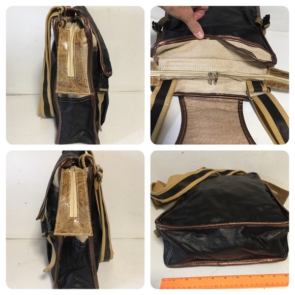 CB Messenger Bag 2 tone QUALITY LIKE NEW embossed black tan canvas - Picture 10 of 13